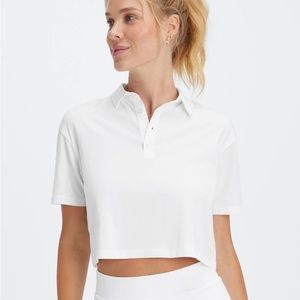 Fabletics white Universal Tennis Boxy Short-Sleeve Polo size medium